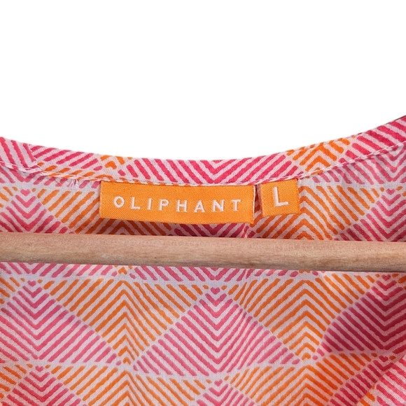 Oliphant Cotton Geometric Chevron Print Tunic Top Large Orange Pink Lightweight - Picture 12 of 14